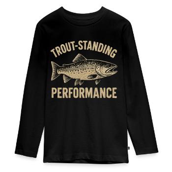 Forellen Angeln Spruch Trout-standing Performance - Teenager Premium Bio Langarmshirt - Schwarz - Vorne - AI Model Kid Female (0cm)