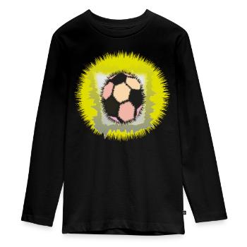 Explosiver Fußball-Aura - Teenager Premium Bio Langarmshirt - Schwarz - Vorne - AI Model Kid Female (0cm)