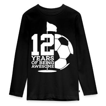 12 JAHRE FUßBALLGOLF 12. GEBURTSTAG - Teenager Premium Bio Langarmshirt - Schwarz - Vorne - AI Model Kid Female (0cm)