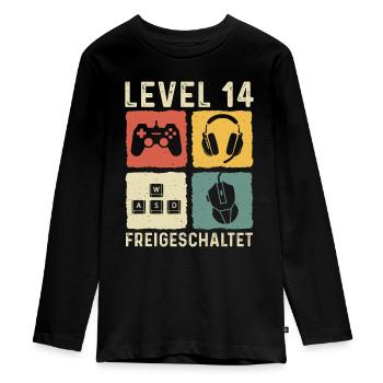 Level 14 freigeschaltet 14. Geburtstag 14 Jahre - Teenager Premium Bio Langarmshirt - Schwarz - Vorne - AI Model Kid Female (0cm)