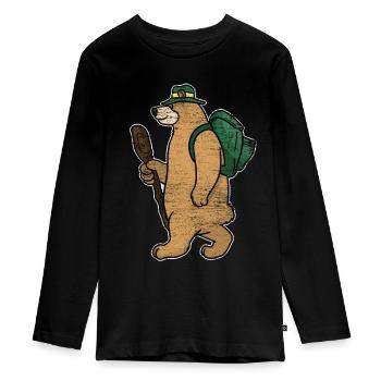 Backpacker bear gift - Teenager Premium Organic Long Sleeve Shirt - black - Front - AI Model Kid Female (0cm)