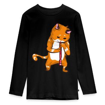 Oboe Katze - Teenager Premium Bio Langarmshirt - Schwarz - Vorne - AI Model Kid Female (0cm)