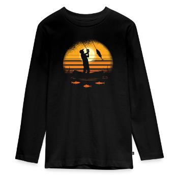 Angeln Angelnrute Fisherboot Angeln Angler - Teenager Premium Bio Langarmshirt - Schwarz - Vorne - AI Model Kid Female (0cm)