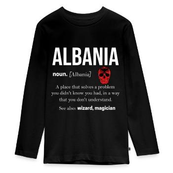 Albanien - Ekologiczna młodzieżowa koszulka z długim rękawem Premium - svart - Fram - AI Model Kid Female (0cm)