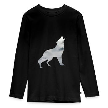 wolf - Teenager Premium Organic Long Sleeve Shirt - black - Front - AI Model Kid Female (0cm)