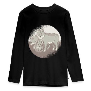 Süße Wolf Familie - Teenager Premium Bio Langarmshirt - Schwarz - Vorne - AI Model Kid Female (0cm)