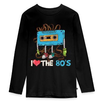 1980 - Teenager Premium Bio Langarmshirt - Schwarz - Vorne - AI Model Kid Female (0cm)
