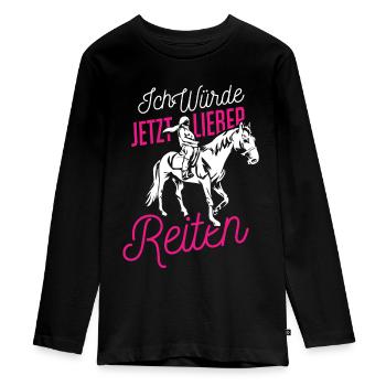 Reiterin Reiter Pferde Reitsport - Teenager Premium Bio Langarmshirt - Schwarz - Vorne - AI Model Kid Female (0cm)