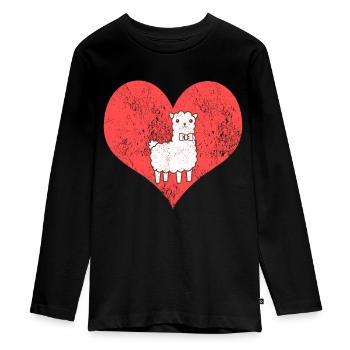 cute llama heart - Teenager Premium Organic Long Sleeve Shirt - black - Front - AI Model Kid Female (0cm)
