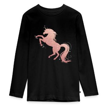 Pferd Glitzer - Teenager Premium Bio Langarmshirt - Schwarz - Vorne - AI Model Kid Female (0cm)