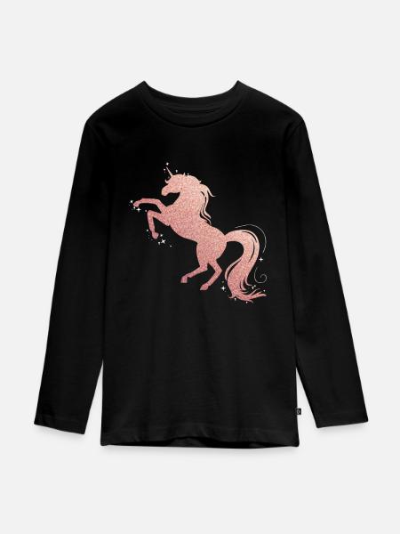 Pferd Glitzer - Teenager Premium Bio Langarmshirt - Schwarz