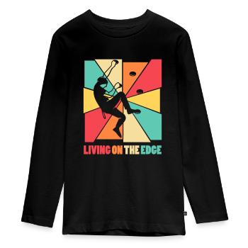 Leben am Rande Kletterwand - Teenager Premium Bio Langarmshirt - Schwarz - Vorne - AI Model Kid Female (0cm)