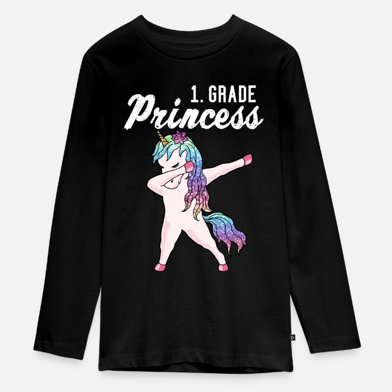 1 Klasse Einhorn Einschulung Geschenk Mädchen - Teenager Premium Bio Langarmshirt - Schwarz