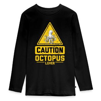CAUTION Octopus Lover - Teenager Premium Bio Langarmshirt - Schwarz - Vorne - AI Model Kid Female (0cm)