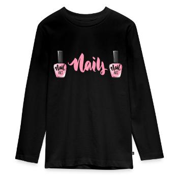 Nail polish nail design manicure nail salon nails - Teenager Premium Organic Long Sleeve Shirt - black - Front - AI Model Kid Female (0cm)