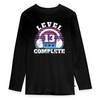 13 year birthday gift birthday thirteen - Teenager Premium Organic Long Sleeve Shirt - black - Front - AI Model Kid Female (0cm)