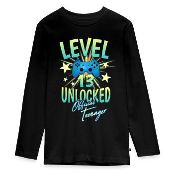Level 13 Officially teenager gambling 13 birthday - Teenager Premium Organic Long Sleeve Shirt - black - Front - AI Model Kid Female (0cm)
