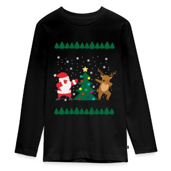 Père Noël tamponnant le renne de Noël - T-shirt manches longues Premium Ado - noir - Devant - AI Model Kid Female (0cm)