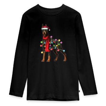 Cadeau de vacances de Noël de chien de Santa Doberman de Noël - T-shirt manches longues Premium Ado - noir - Devant - AI Model Kid Female (0cm)