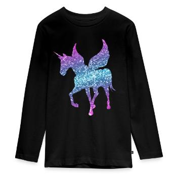 Einhorn Geschenk Mädchen Frauen Glitzer Unicorn - Teenager Premium Bio Langarmshirt - Schwarz - Vorne - AI Model Kid Female (0cm)
