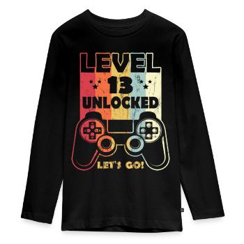 LEVEL 13 Unlocked Let's Go! Birthday 13 years - Teenager Premium Organic Long Sleeve Shirt - black - Front - AI Model Kid Female (0cm)
