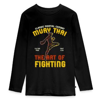 Muay Thai - Teenager Premium Organic Long Sleeve Shirt - black - Front - AI Model Kid Female (0cm)