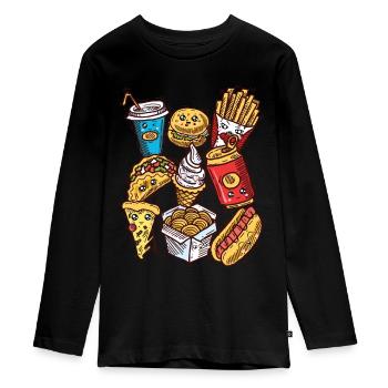 Malbouffe nourriture malsaine Fast food - T-shirt manches longues Premium Ado - noir - Devant - AI Model Kid Female (0cm)