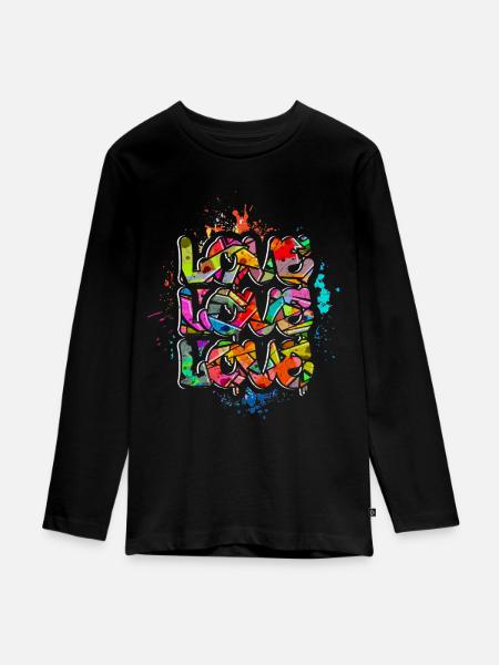 Love Graffiti - Teenager Premium Bio Langarmshirt - Schwarz