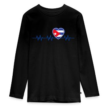 Cuba Herzschlag Flagge Puls Cubaner - Teenager Premium Bio Langarmshirt - Schwarz - Vorne - AI Model Kid Female (0cm)