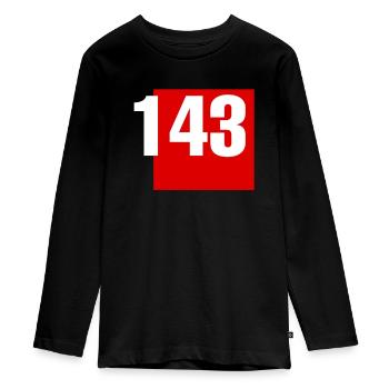 143, 52195 DAYS, ONE HUNDRED FORTY THREE, VERJAAR - Teenager Premium Bio Langarmshirt - Schwarz - Vorne - AI Model Kid Female (0cm)