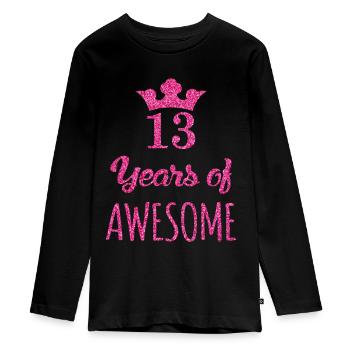 13th Birthday Girl Gift, 13 Years of Awesome - Teenager Premium Organic Long Sleeve Shirt - black - Front - AI Model Kid Female (0cm)