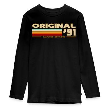 1991 - Teenager Premium Bio Langarmshirt - Schwarz - Vorne - AI Model Kid Female (0cm)