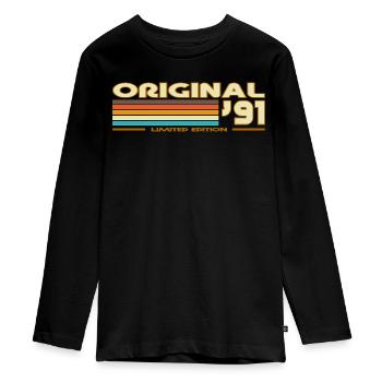 Originale 91er Retro-Streifen - Teenager Premium Bio Langarmshirt - Schwarz - Vorne - AI Model Kid Female (0cm)