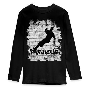 Parkour - Teenager Premium Organic Long Sleeve Shirt - black - Front - AI Model Kid Female (0cm)