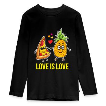 Ananas Pizza Shirt - Teenager Premium Bio Langarmshirt - Schwarz - Vorne - AI Model Kid Female (0cm)