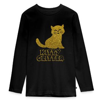 Paillettes chat doré scintillant chat paillettes - T-shirt manches longues Premium Ado - noir - Devant - AI Model Kid Female (0cm)