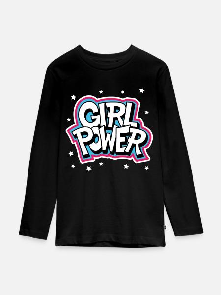 Girl Power - Teenager Premium Bio Langarmshirt - Schwarz