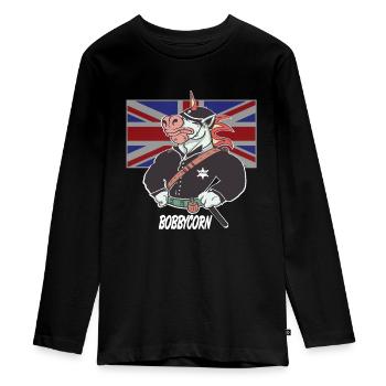 Bobbycorn, Einhorn England Bobby Polizist London - Teenager Premium Bio Langarmshirt - Schwarz - Vorne - AI Model Kid Female (0cm)