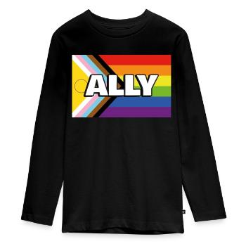 Pride Ally Inclusive Pride Progress Flag - Teenager Premium Organic Long Sleeve Shirt - black - Front - AI Model Kid Female (0cm)