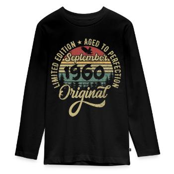 65th birthday September 1960 - 65 years old - Teenager Premium Organic Long Sleeve Shirt - black - Front - AI Model Kid Female (0cm)