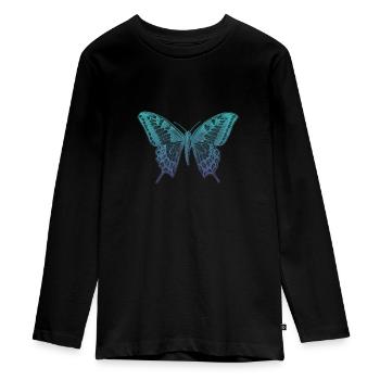 Swallowtail blue butterfly - Teenager Premium Organic Long Sleeve Shirt - black - Front - AI Model Kid Female (0cm)