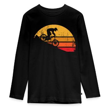Mountain Bike Downhill Vintage - Teenager Premium Bio Langarmshirt - Schwarz - Vorne - AI Model Kid Female (0cm)