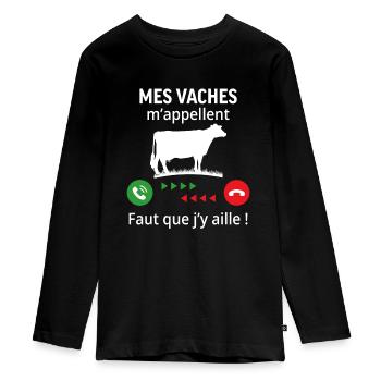 mes vaches m'appellent ...faut que j'y aille ! - T-shirt manches longues Premium Ado - noir - Devant - AI Model Kid Female (0cm)