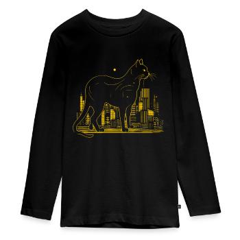 Cat Big City Yellow Cadeau - T-shirt manches longues Premium Ado - noir - Devant - AI Model Kid Female (0cm)