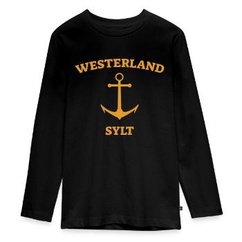 Westerland - Sylt - North Sea - Anchor - Seagull - Island - Teenager Premium Organic Long Sleeve Shirt - black - Front - AI Model Kid Female (0cm)
