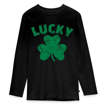 Lucky Shamrock - T-shirt manches longues Premium Ado - noir - Devant - AI Model Kid Female (0cm)