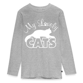 Meine lieben Katzen - Teenager Premium Bio Langarmshirt - Grau meliert - Vorne