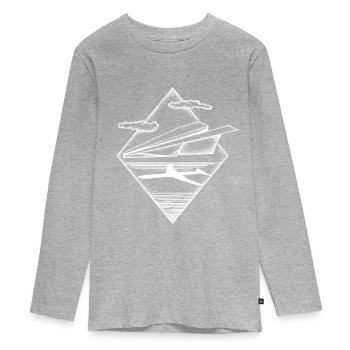 Papierflieger Flugzeug Traum Tattoo Geschenk - Teenager Premium Bio Langarmshirt - Grau meliert - Vorne