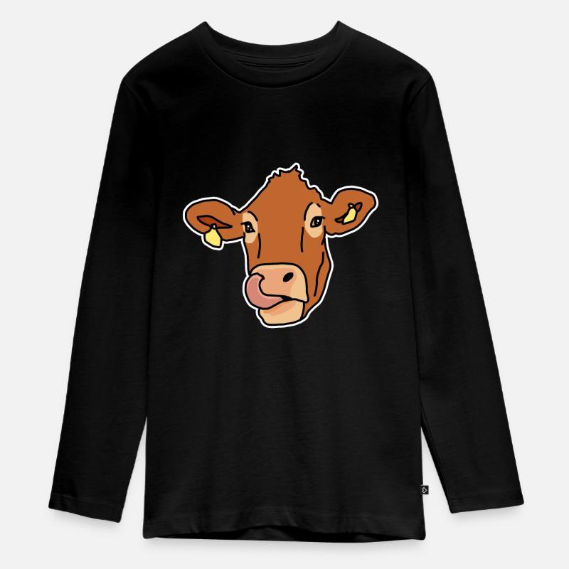 Kuh, Rind, Kopf, Comic, Geschenkidee - Teenager Premium Bio Langarmshirt - Schwarz