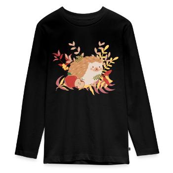 Autumn Hedgehog - Teenager Premium Bio Langarmshirt - Schwarz - Vorne - AI Model Kid Female (0cm)